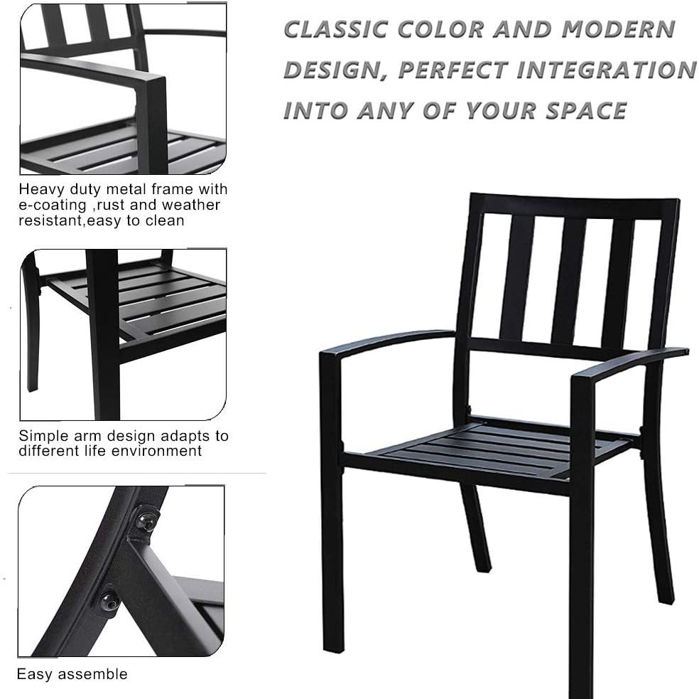 EMERIT Patio Wrought Metal Indoor Outdoor Stackable Dining Arm Chairs Set of 4,Black: Kitchen & Dining