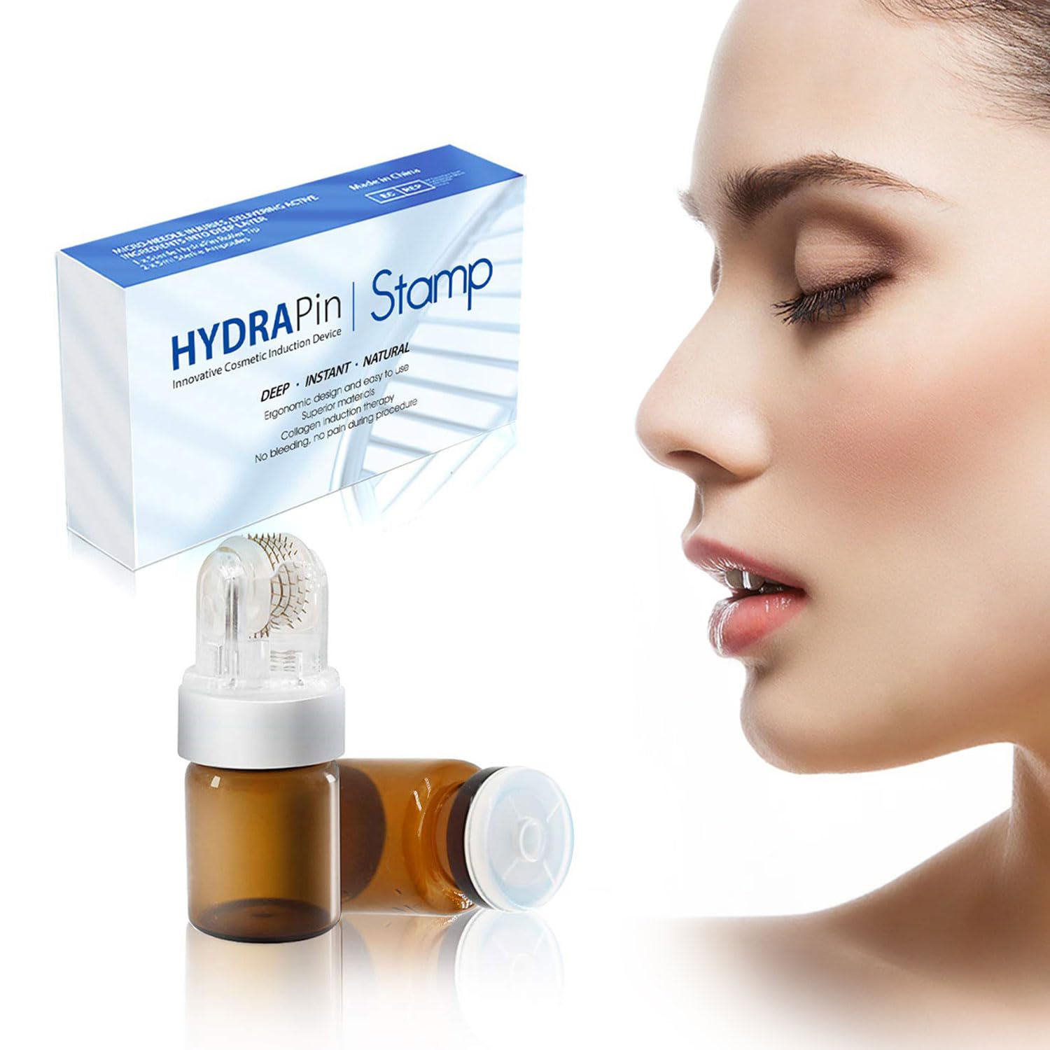 Microneedling Infusion System for Face, Hydra Needle Derma Roller 0.25mm, 150 Titanium Microneedling Tool, Serum Applicator with 2 5ml Empty Ampoule