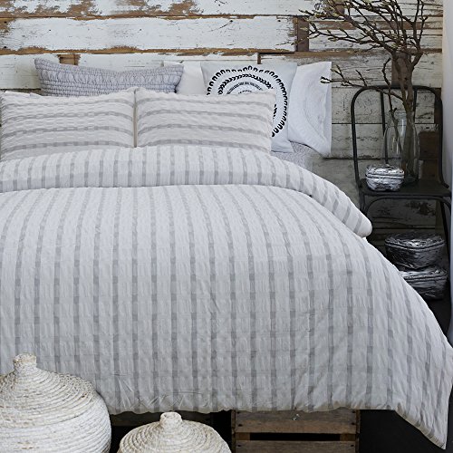 Merryfeel Seersucker 100% cotton yarn dyed Duvet Cover Set - King Grey