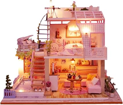 assembled wooden dollhouse