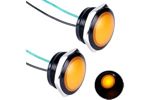 DMWD 7/8 inches 110VAC 125VAC Metal Indicator Light 20mA Waterproof IP67 Single lamp LED Pilot Lamp Raised Head with Wire for Household appliances, DIY, Black Anodized Shell (22mm 2Pcs Yellow)