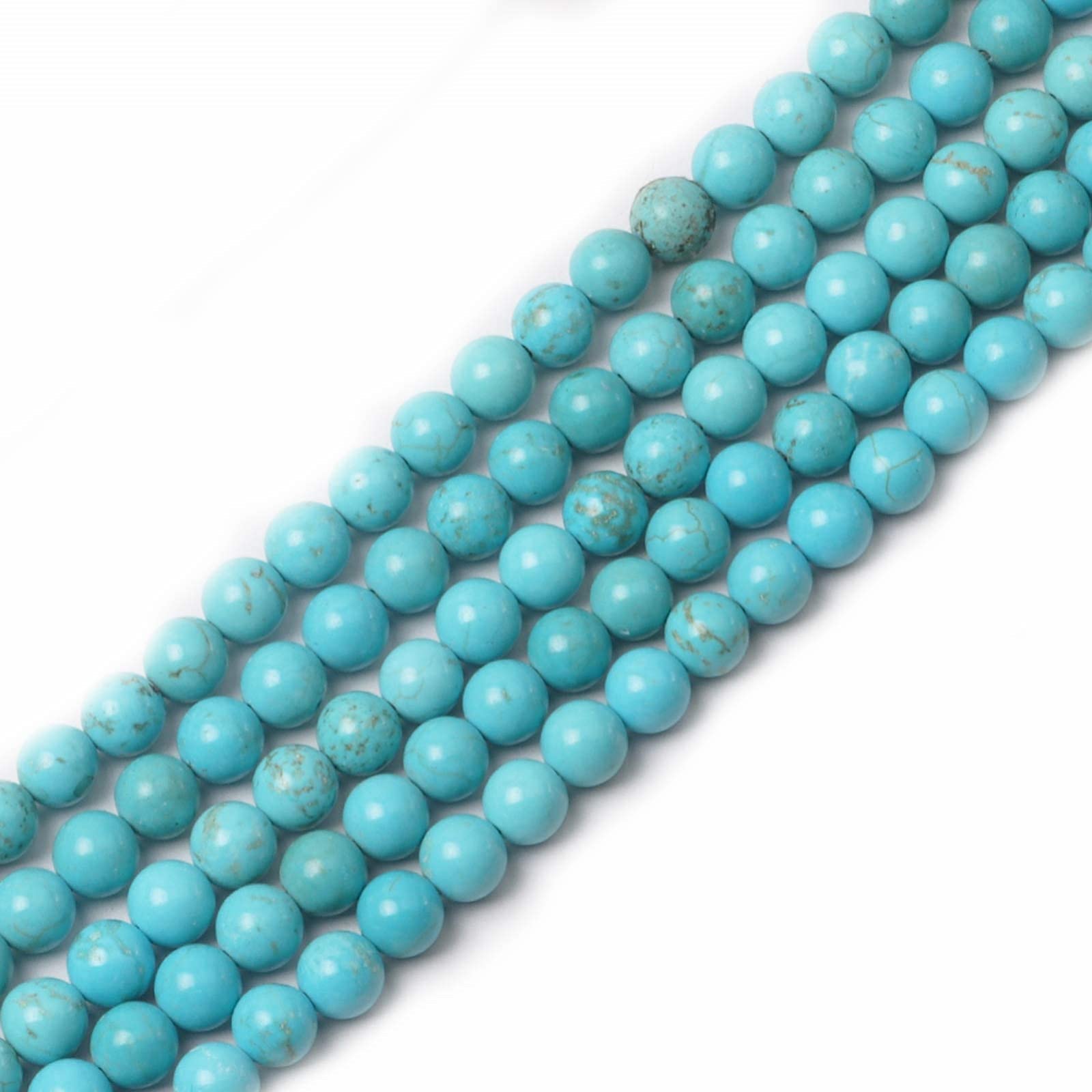 6mm Round Blue Turquoise Gemstone Beads, 60-65pcs Loose Smooth Healing Power Stone Beads for Bracelet Necklace Jewellery Making and DIY Crafts, 1 Strand 15.5" — image 1