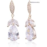 CZ Bridal Earrings for Wedding Women’s Elegant Teardrop Cubic Zirconia Cluster Floral Leaf Crystal Rhinestone Dangle Drop Earring for Bride Bridesmaids Mother of Bride Party Prom Earrings for Girls