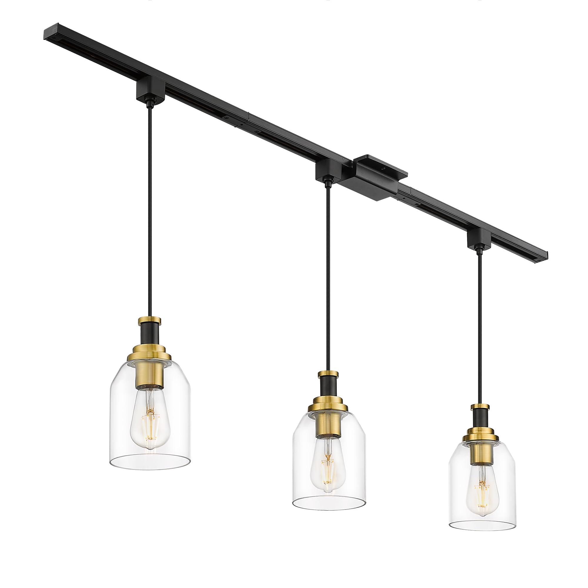 Photo 1 of zeyu 3-Light H-Type Track Lighting Pendants, Modern Track Lighting Fixtures, Hanging Track Lighting for Kitchen Island, Clear Glass Shade, Black and Gold Finish, ZG33TP-3 BK+BG