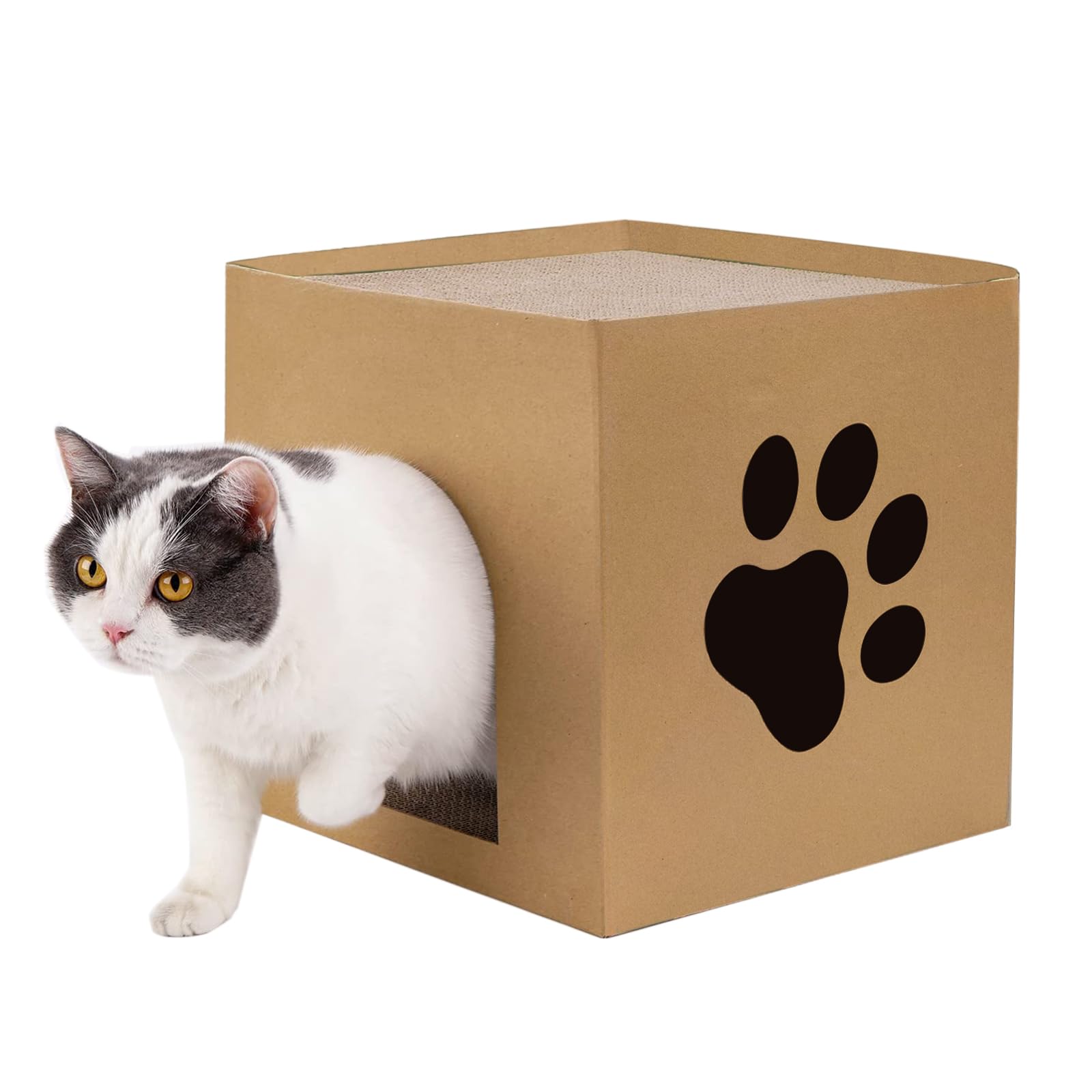 Cat Cardboard Scratcher, Cat Cardboard House with Scratch Pads Box for Indoor, Hideout for Kitty Rabbit Bunny Small Animals (30x30x30cm)