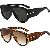 QYVEWY Trendy Oversized Aviator Sunglasses for Women Men Square Thick Frame Large Sun Glasses UV400 Protection