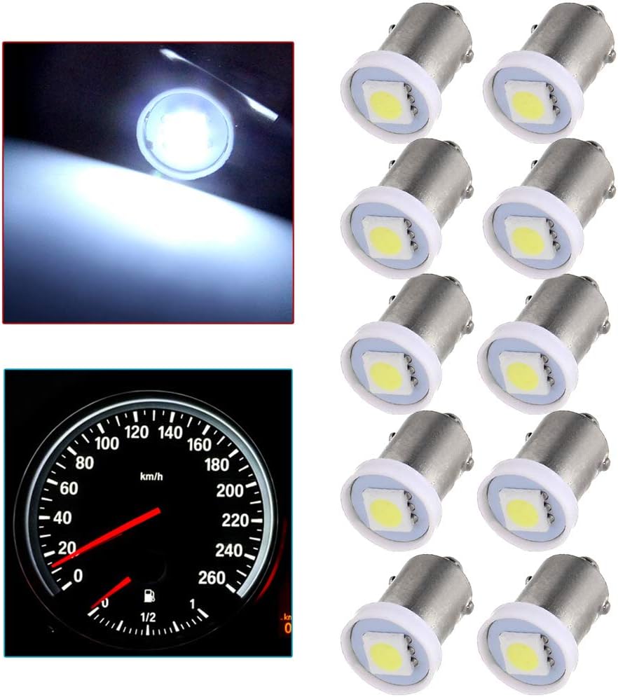 ECCPP 10Pcs BA9S 1815 57 LED Bulbs White 2835 SMD Instrument Panel Dash Gauge Speedometer Light Bulb