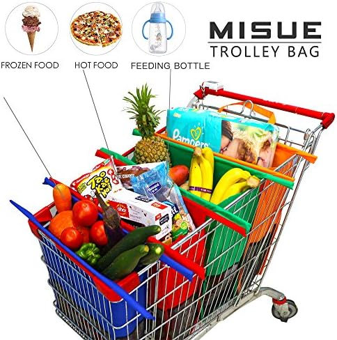 Misue Shopping Carts Trolley Bags - with Insulated Cooler Bag! Eco Friendly Reusable Grocery Shopping Box Bags Perfect For Shopping Carts – Detachable, Foldable & Reusable!