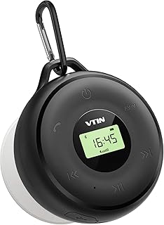 vtin Duschradio Bluetooth Lautsprecher 5.0 mit LED Digitalem Bildschirm, IPX7 Wasserdicht Duschradio mit Saugnapf, FM Badezimmer Radio mit Uhr, Freisprechen, 10 H Bluetooth Musikbox für Pool, Outdoor