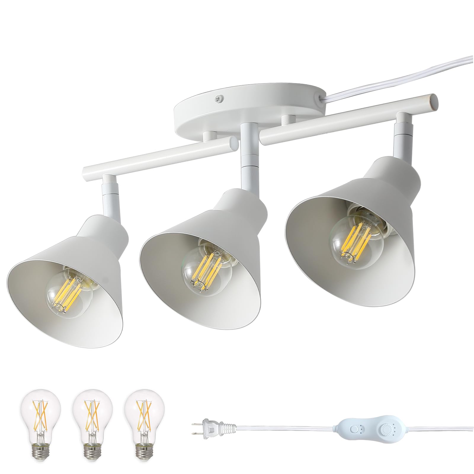 Photo 1 of vivihobb 3 Light Plug in Track Lighting Kit,Modern Plug in Ceiling Light Fixture,14.7ft Cord,Timer & Dimming Switch,3 Way Ceiling Spot Lighting,Flexibly Rotatable Light Head (White)