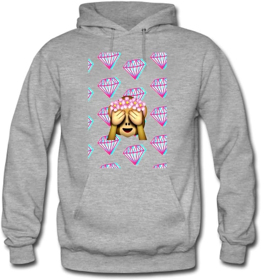 Monkey Emoji Custom Men's Hoody Hoodie Hooded Sweatshirt by Hkhoodies (Gray)