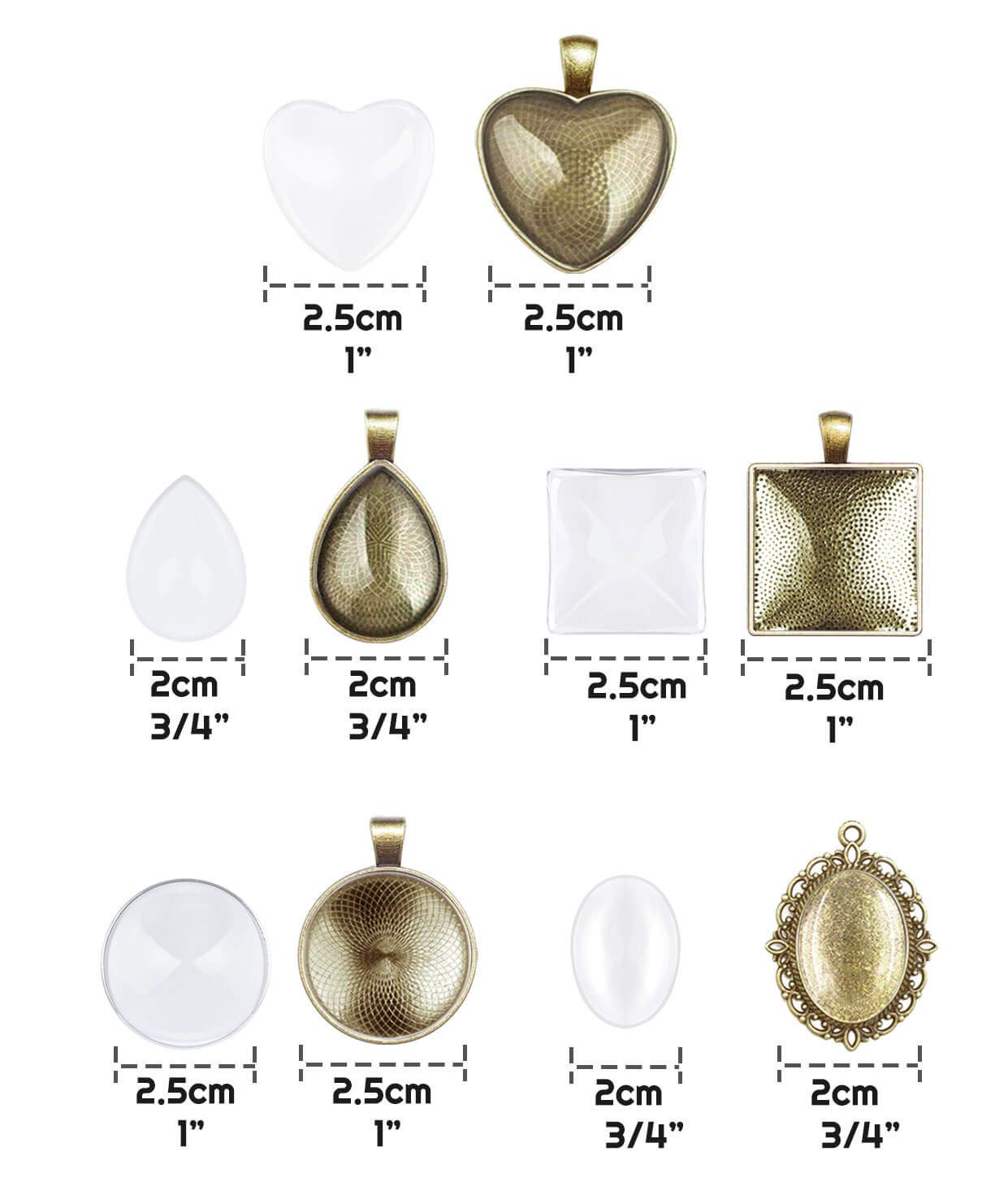Anezus 60Pcs Pendant Trays, Bezel Pendant Trays Blanks with Glass Cabochons for Pendants Making and Jewelry Making, 5 Styles