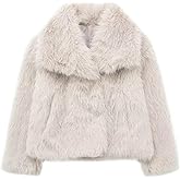 Malajisi Women's Lapel Faux Fur Jackets Winter Warm Long Sleeve Coats Open Front Fluffy Outerwear