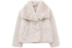 Malajisi Women's Lapel Faux Fur Jackets Winter Warm Long Sleeve Coats Open Front Fluffy Outerwear