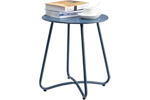 ALIMORDEN Small Round Patio Metal Side Snack Table, Accent Anti-Rust Steel Coffee Table for Garden, Modern Weatherproof Outdo