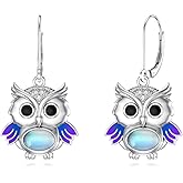 OUTANG Moonstone Owl Earrings for Women 925 Sterling Silver Owl Dangle Earrings Jewelry Gifts for Mom Wife