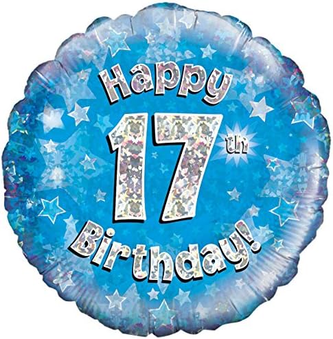 Oaktree 18" Happy 17th Birthday Blue Holographic Balloon, 18 inches