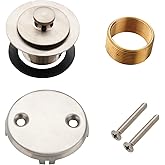 Bathtub Tub Drain Conversion Kit Assembly, Wellup Lift and Turn Twist Tub Drain Trim Kit with Two-Hole Overflow Faceplate, Br