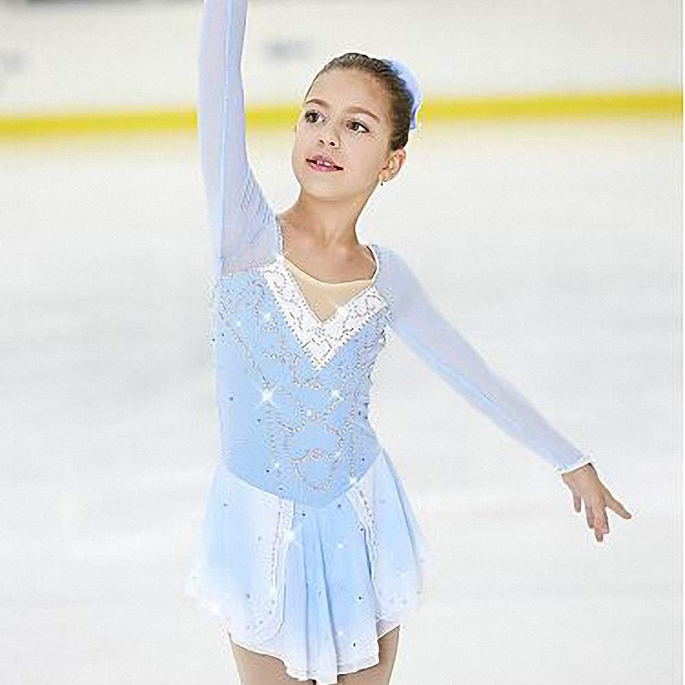 Women's Girls' Ice Skating Dress Blue/White Spandex High Elasticity Competition Skating Wear Ice Skating Figure Skating: Clothing