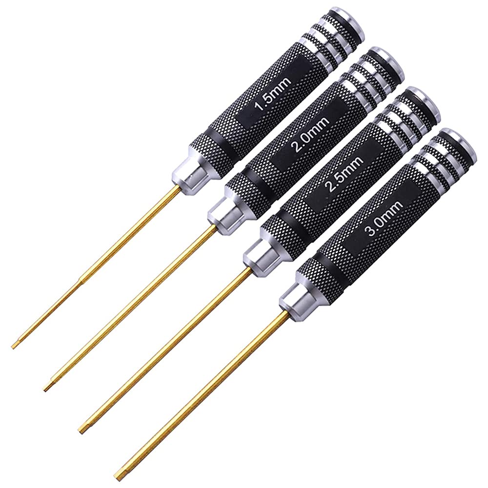 MMOBIEL Hex Screw Driver Set for RC Tools - Hexagon Screwdriver Set for RC Car, Boat, Quidcopter, Helicopter and More - 4 Pcs 1.5/2 / 2.5/3 mm Titanium Hexagon Screwdriver Kit