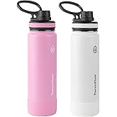 ThermoFlask Stainless Steel Water Bottles 2-Pack - Double-Wall Vacuum Insulated 24 oz BPA-Free Spout Lids - Keeps Drinks Cold 24 Hrs, Hot 12 Hrs - Leakproof, Dishwasher Safe, Strawberry/Arctic White