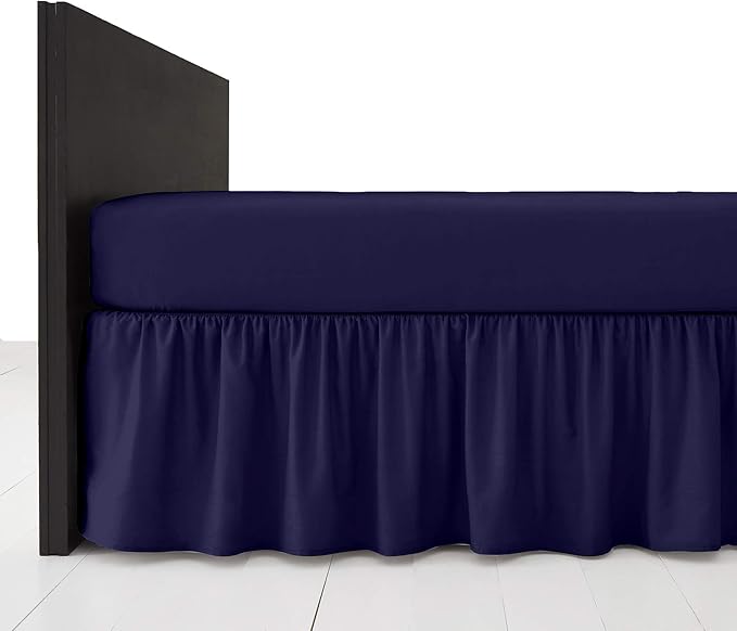 AmigoZone Plain Pollycotton Frilled Bed Base Valance Sheet (Navy Blue