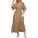 STYLEWORD Women's 2026 Summer Maternity Dress Short Sleeve V Neck Tiered Boho Flowy Long Maxi Dress