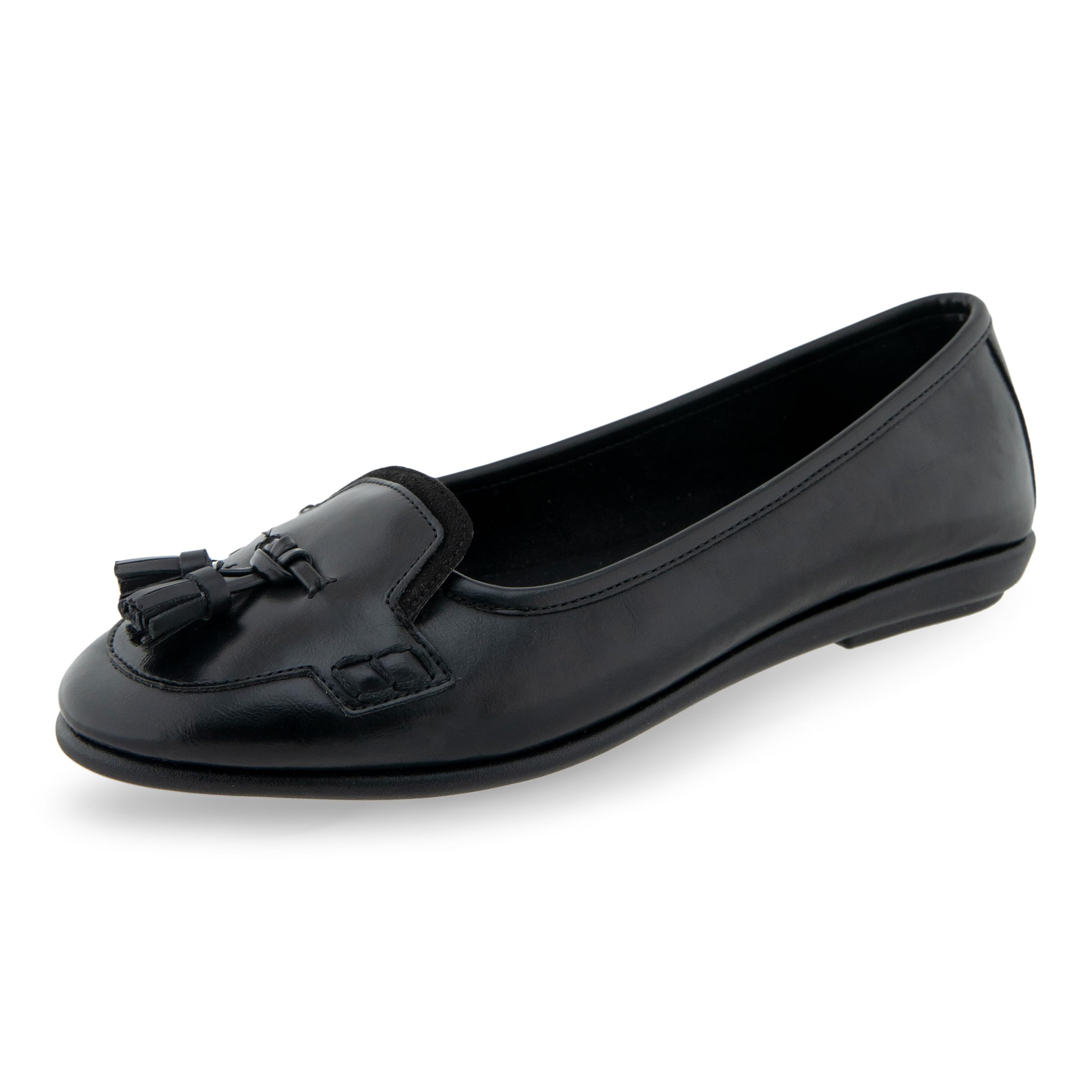 Aerosoles Women’s Brooks Ballet Flat, Black Burnished Faux Leather/Faux Suede, 8.5