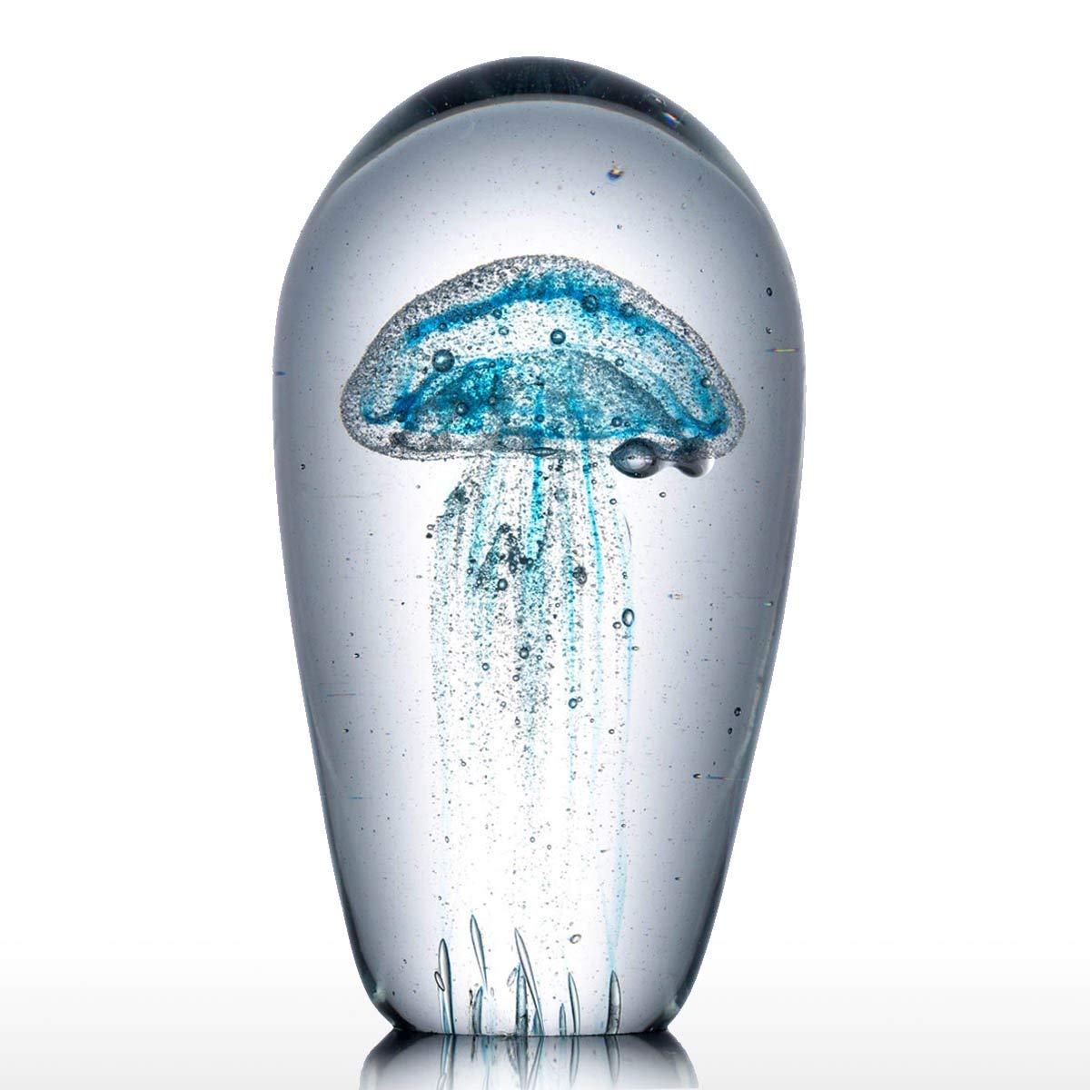 Too-arts Hand Blown Glass Jellyfish,Glass Jellyfish Paperweight Ornament,White Jellyfish Figurine Paperweight,Modern Sculpture Collectible Sea Creature Home Decoration