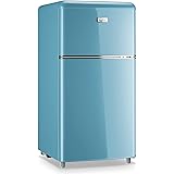 WANAI Compact Refrigerator 3.2 Cu.Ft Classic Retro Refrigerator 2 Door Mini Refrigerator Adjustable Remove Glass Shelves Refr