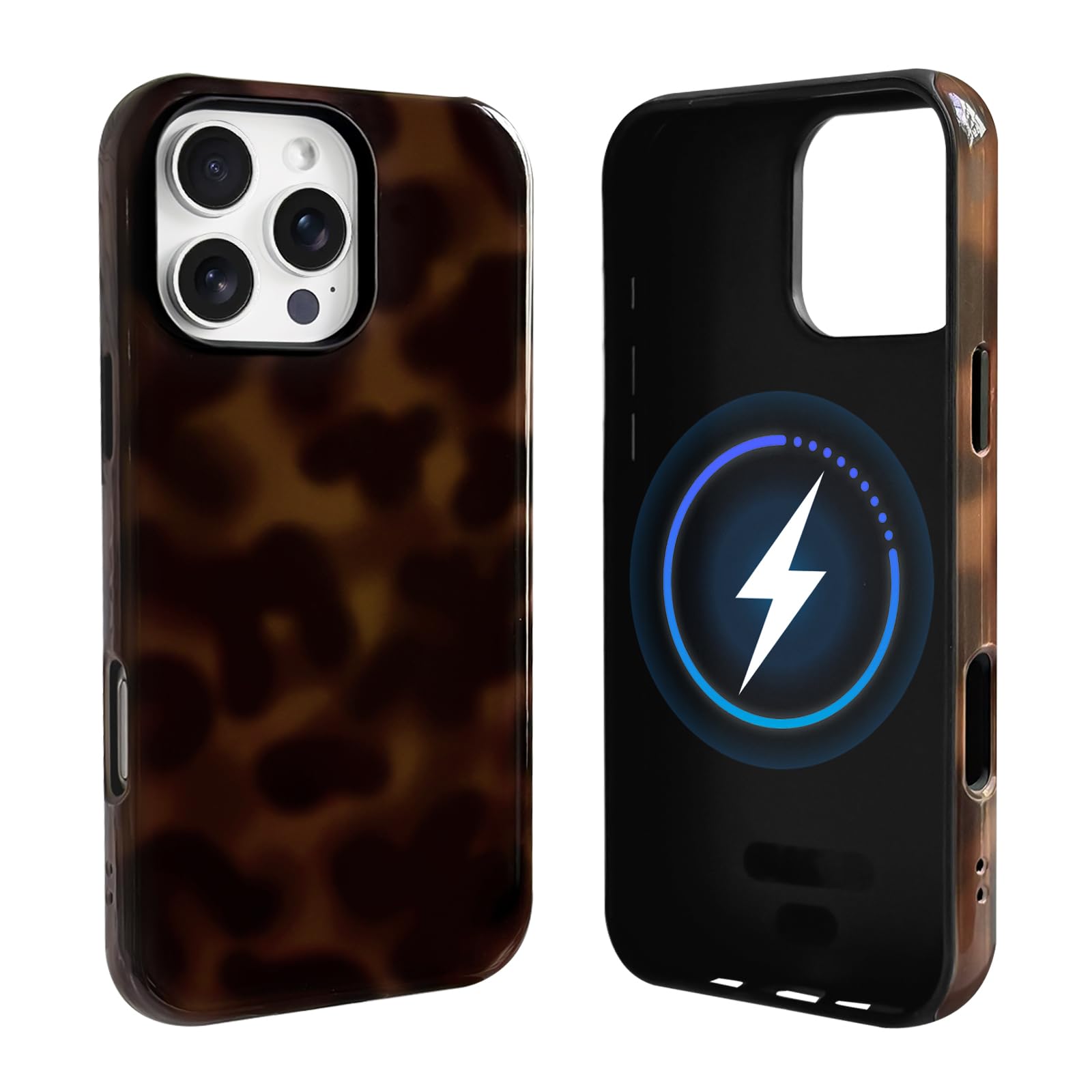 NITITOP Compatible with iPhone 16 Pro Case Magnetic Compatible with MagSafe Cute Leopard Amber Aesthetic Tortoise Design for Women Men Girls Soft TPU Shockproof Protective Cover - Brown