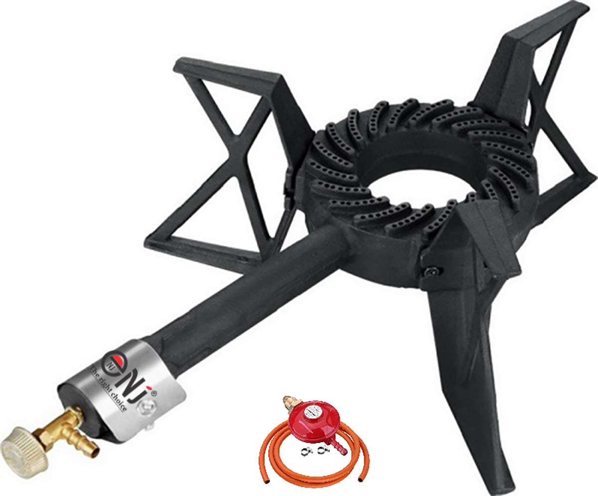 NJ GB-10 Gas Boiling Ring 8kW Large Cast Iron Burner Cooker LPG Restaurant Catering + Gas Regulator