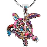 Turquoise Network Turtle Pendant Necklace in Sterling Silver 925 & Genuine Gemstones