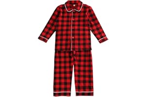 Boys Girls 2 Piece 𝗣a𝗷amas Set Toddler Cotton Plain Button Down Lapel Tops Pants Kids Soft Cozy 𝗦leepwear Clothes