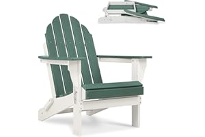 Aoodor HDPE Outdoor All-Weather Folding Adirondack Chair for Patio, Garden, Backyard, Lawn, Fire Pit, Green