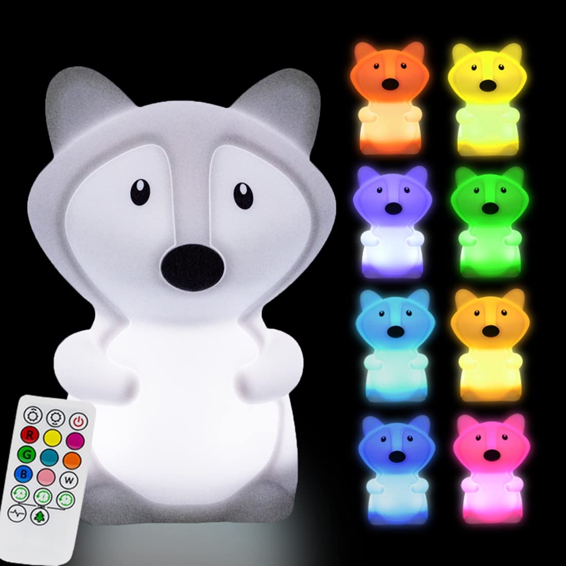 Glinrui Large Fox Night Lights for Kids Silicone Night-Light Bedside lamp 9 Colors Decor Light Children's Bed Bedroom Light for Boys/Girls/Adults/Bedroom/Outdoor/Camping/Gift - Large