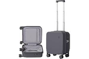 HANKE 14 Inch Underseat Luggage Carry on Suitcase Free Boarding Personal Item, Mixi Spinner Wheels Hardshell Lightweight PC Suitcases for Short Travel, Rock Gray