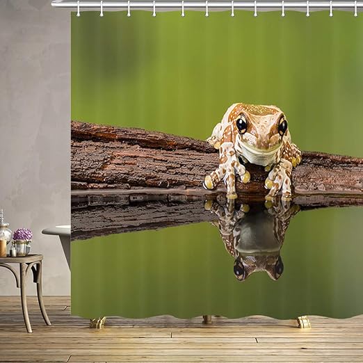 Amazon Com Funny Frog Shower Curtain Set Cute Frog Animal On Wood In Green Water Kids Premium Waterproof Fabric Bath Curtains Bathroom Decor With 12 Hooks 69x70inches Home Kitchen
