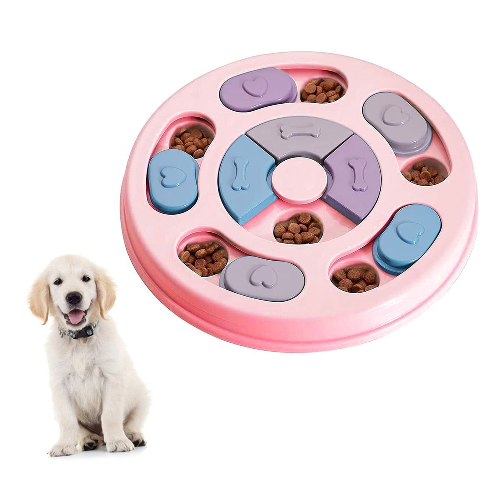 Elezenioc Dog Puzzle Slow Feeder Toy,Puppy Treat Dispenser Slow Feeder Bowl Whelp Toy,Dog Brain Games Dish with Non-Slip, Improve IQ Puzzle Bowl for Puppy
