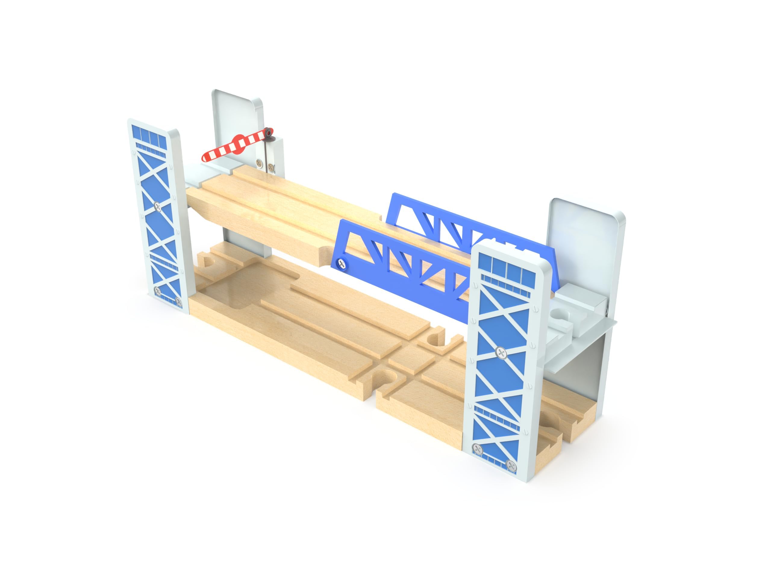 Z MAYABBO Wooden Train Set Accessories Wood Railway Bridge for Railroad Tracks, 2-Level Overpass Compatible for All Railway Tracks System