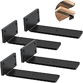 Heavy Duty Floating Shelf Brackets - 1/5 Inch Thick Industrial Black Metal L Brackets, Premium Solid Steel Shelf Supports for