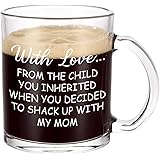 Waipfaru Funny Dad Stepdad Glass Coffee Mugs, With Love from the Child You Inherited Clear Coffee Mugs Cups with Handle, Chri