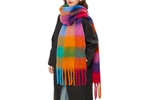 OUNIYA Large Chunky Plaid Scarf Winter Women Oversized Blanket Scarves Colorful Big Cashmere Thick Warm Shawl