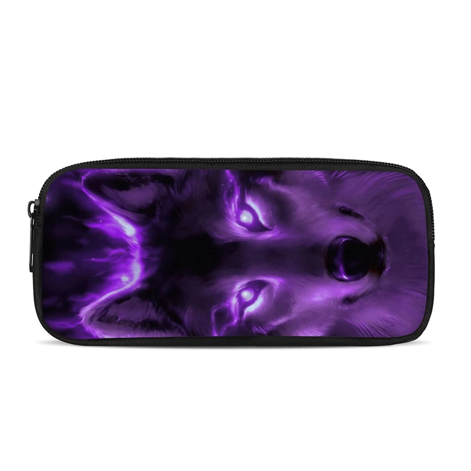COEQINE Kids Student Pen Bag Pouch Holder Design Zipper Closure Stationery Bag Large Capacity Pencil Case with Purple Wolf Pattern