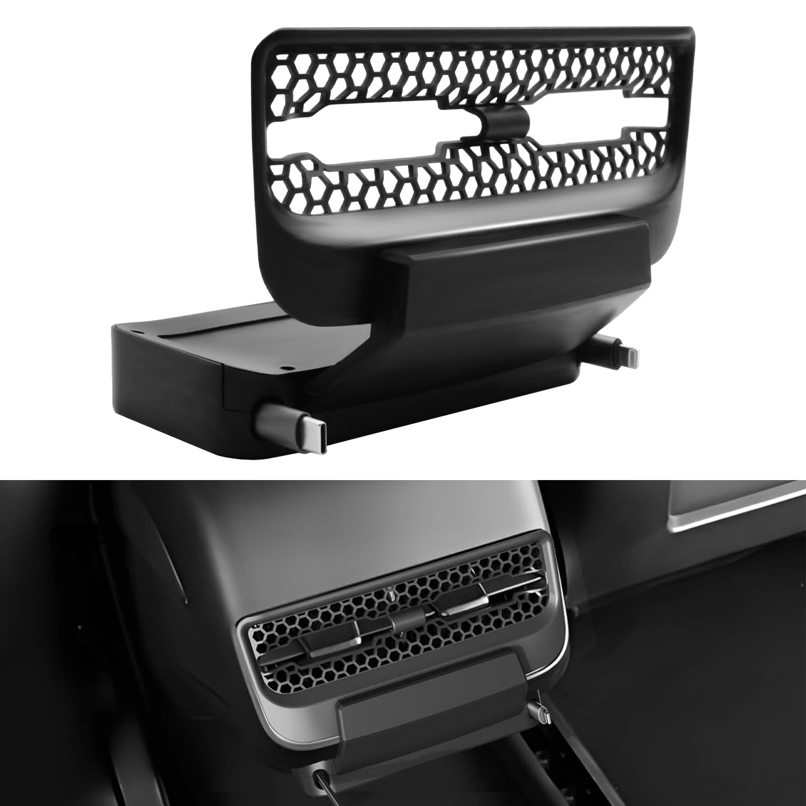 Photo 1 of For Tesla Model 3/Y Rear Vent Expansion Dock with Retractable Charging Cables,Fast Charging USB Hub for 2021-2024, Air Outlet Phone Charger, Type-C & Lightning Cords,For Tesla Interior Accessories
