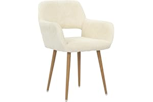 KCC Small Modern Dining Room Arm Chairs 1 Piece, Mid-Century Upholstered Corduroy Fabric Side Seat Club Guest with Metal Tube Legs for Kitchen, Living Room, Beige