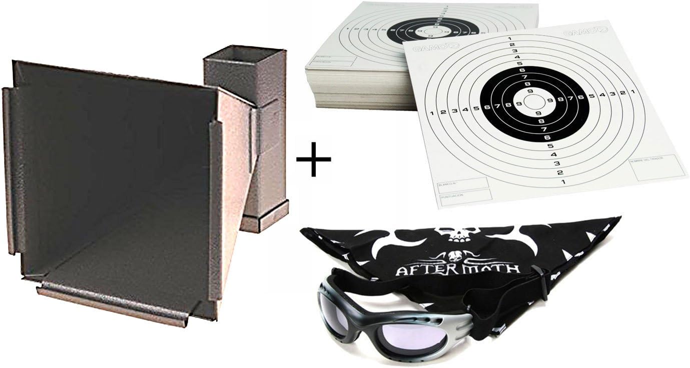 Shooting Set. Iron Target Backstops + 100 Cardboard Shooting Targets White Fallow Deer, Size 14 x 14 cm + Anti-Fog Goggles