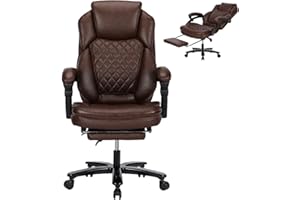 Comermax Big and Tall Home Office Desk Chairs for 400lb Heavy People, Ergonomic PU Leather Reclining Office Chair with Footrest and Wide Seat, Plus Size Managerial Executive Chairs (Coffee Brown)