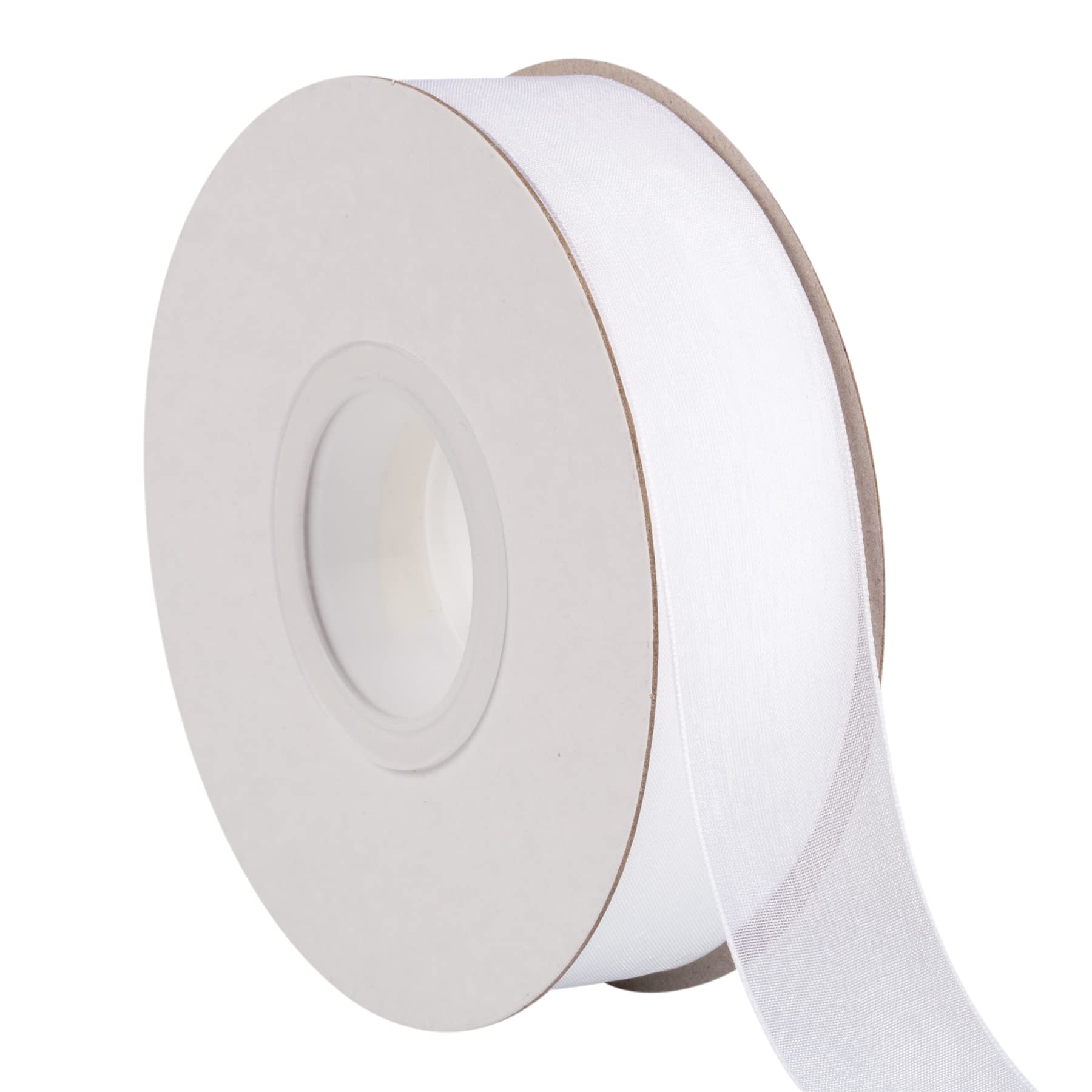 TEKDEERE 25mm Sheer Organza Ribbon,White Shimmer Chiffon Ribbon for DIY Crafts Wedding Party Decorations, Gift Wrapping Bridal Bouquets (45M)