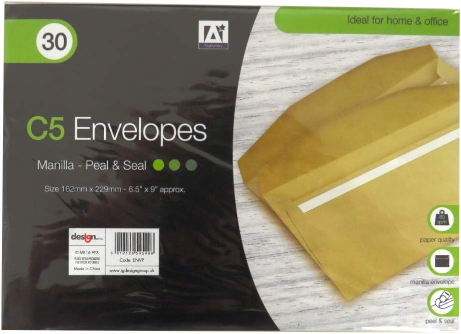 C5 Envelopes Manilla - Pack of 30 Peel and Seal, Size 162mm x 229mm, Brown